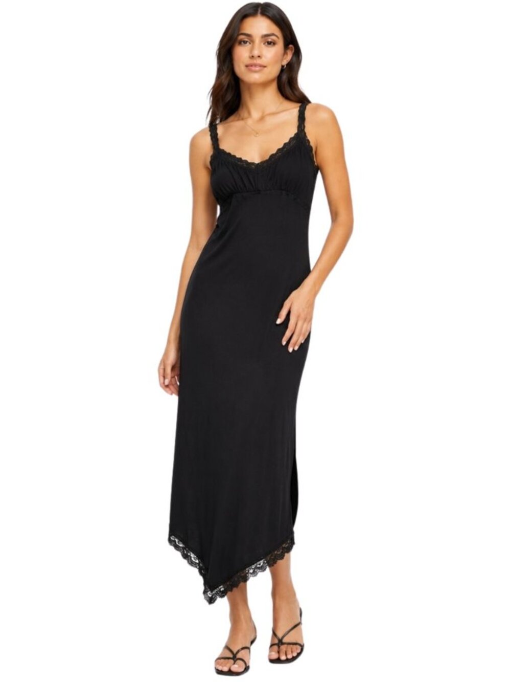 Urban Outfitters Black Lace Trim Slip Dress Women's Small Y2K Maxi Midi Goth